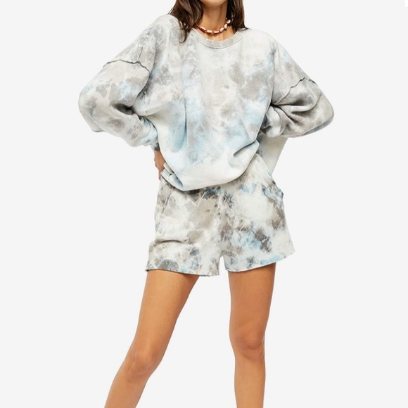 FREE PEOPLE KELLY WASHED SET IN OCEAN BLUE TIE DYE SIZE S - Picture 6 of 8